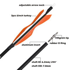 Wolfman 31” carbon arrows orange adjustable nock close-up for bow compatibility