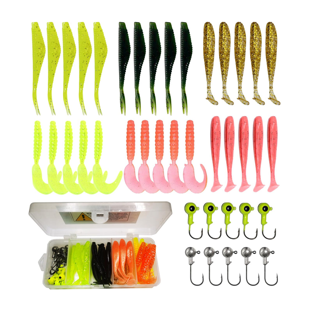 WOLFSKIN 40-piece soft plastic lure kit with curly tail swimbaits
