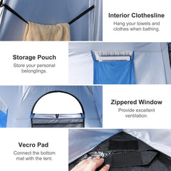 WolfWise private dressing area inside with hanging storage and clothesline.