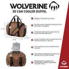 Wolverine Duffel Cooler open main compartment - easy access to 30 cans