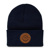 Wolverine watch cap with circle logo in dark navy, front view for warmth.