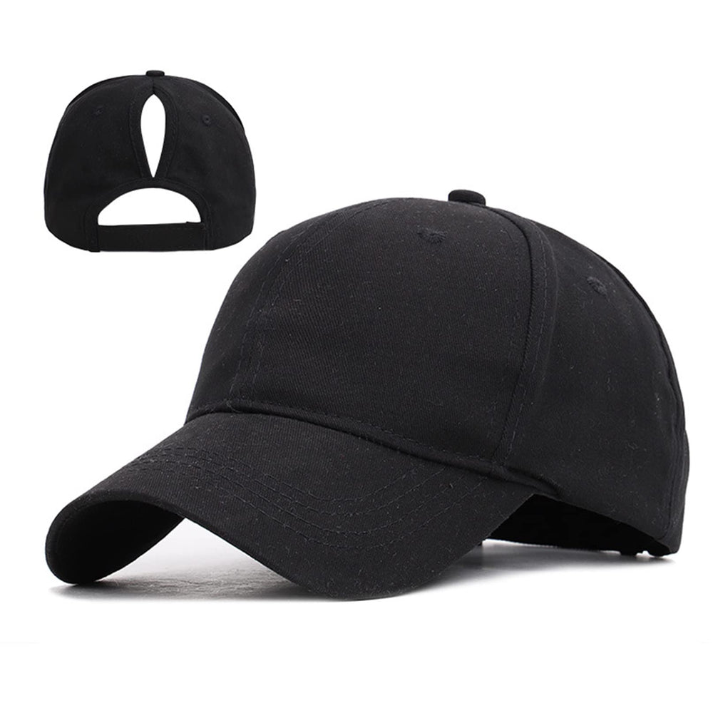 Black women's ponytail baseball cap with ponytail hole