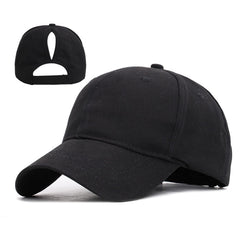 Black women's ponytail baseball cap with ponytail hole