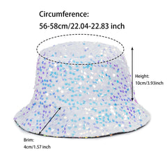 Close-up of glittery sequins on bucket hat