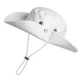 Foldable white sun hat with wide brim for travel