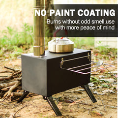 Womeyork Outdoor Stove chimney pipe directs smoke for cleaner air and steady heat.