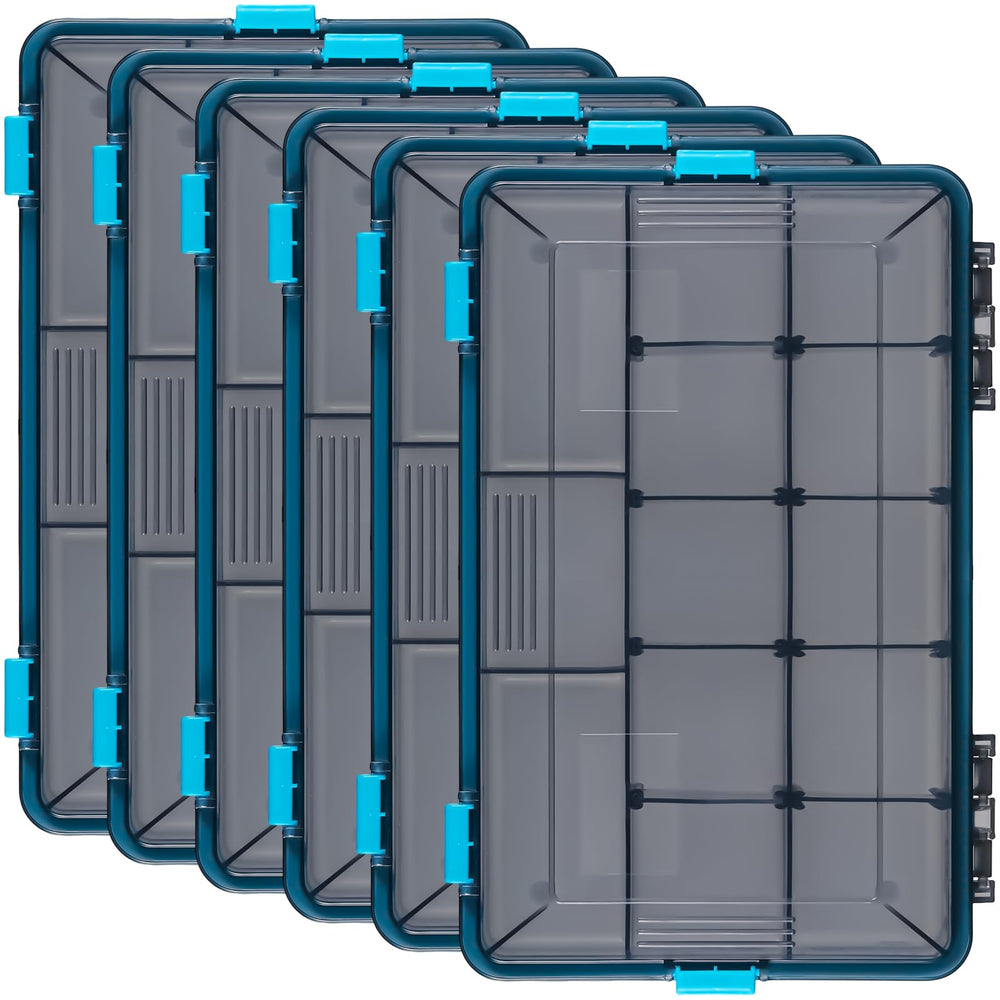 Wonderjune 6-pack blue tackle boxes neatly organized for on-the-go fishing gear