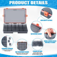 Wonderjune orange tackle box interior with dividers for lure and terminal tackle organization