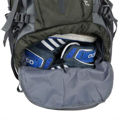 WoneNice 50L backpack mesh side pockets hold water bottles within easy reach.