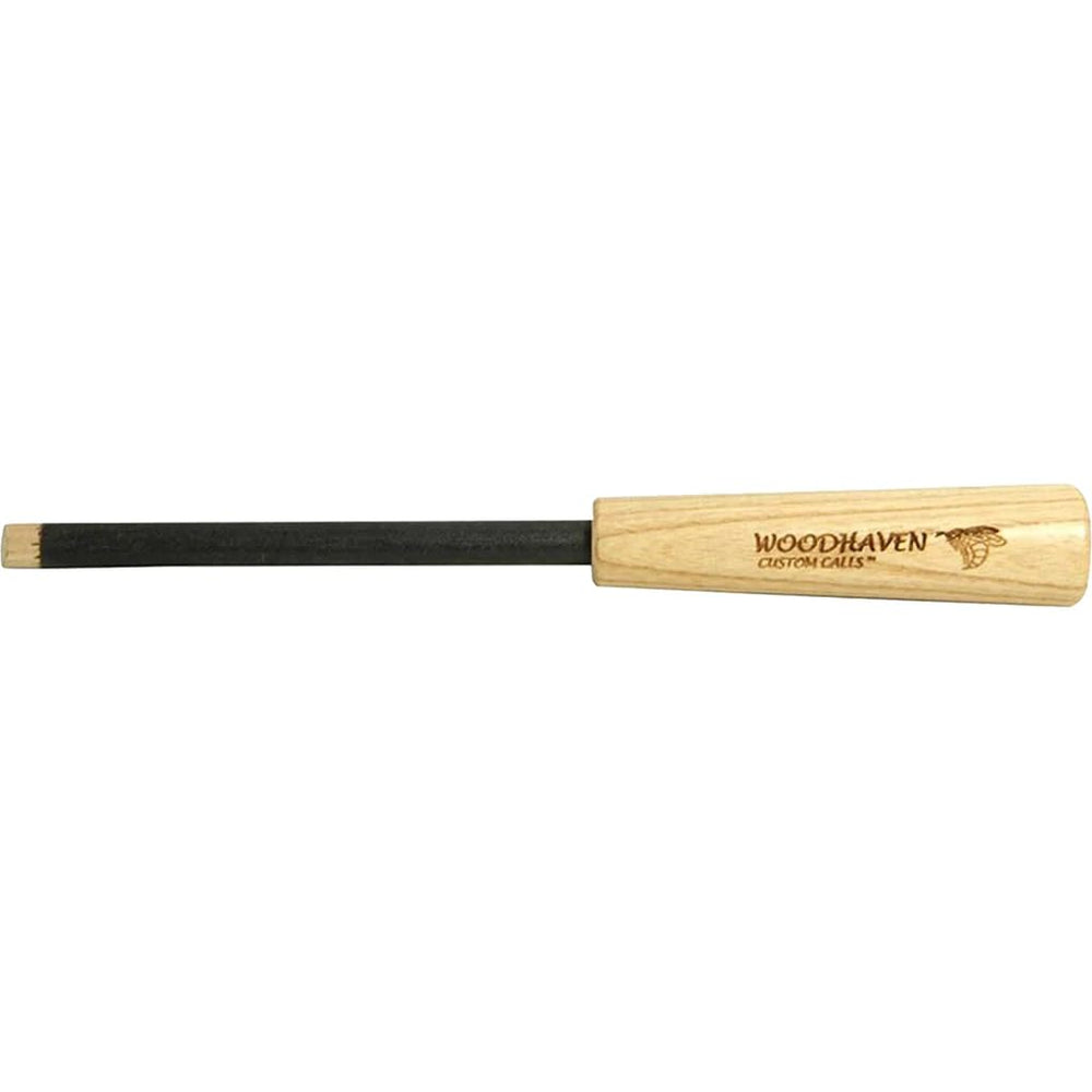 Woodhaven Cut-N-Cackle Striker with oak-dowel close-up showing durable construction and high-pitch potential.