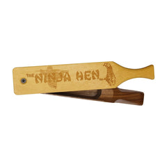 Woodhaven Ninja Hen box call showing walnut bottom and yellowheart lid for crisp turkey sounds