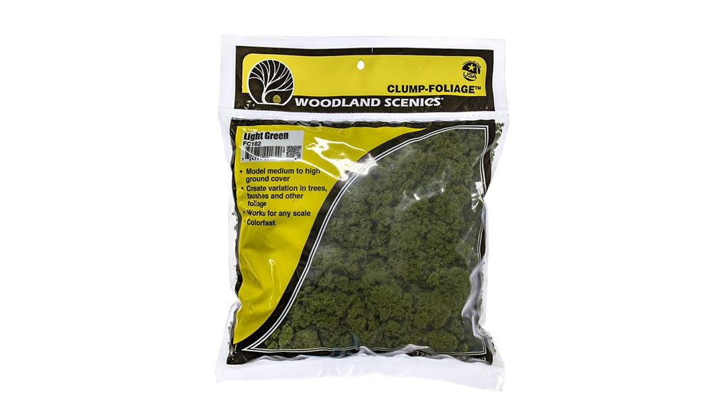 Woodland Scenics Clump Foliage Light Green adds natural ground cover to dioramas.