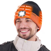 Front view of WOOMER heated hat with LED light
