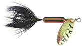 Wordens Rooster Tail Spinner 2 3/4 inch with pulsating hackle tail attracts strikes