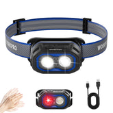 WORKPRO 1200LM headlamp front view shows bright beam for outdoor tasks