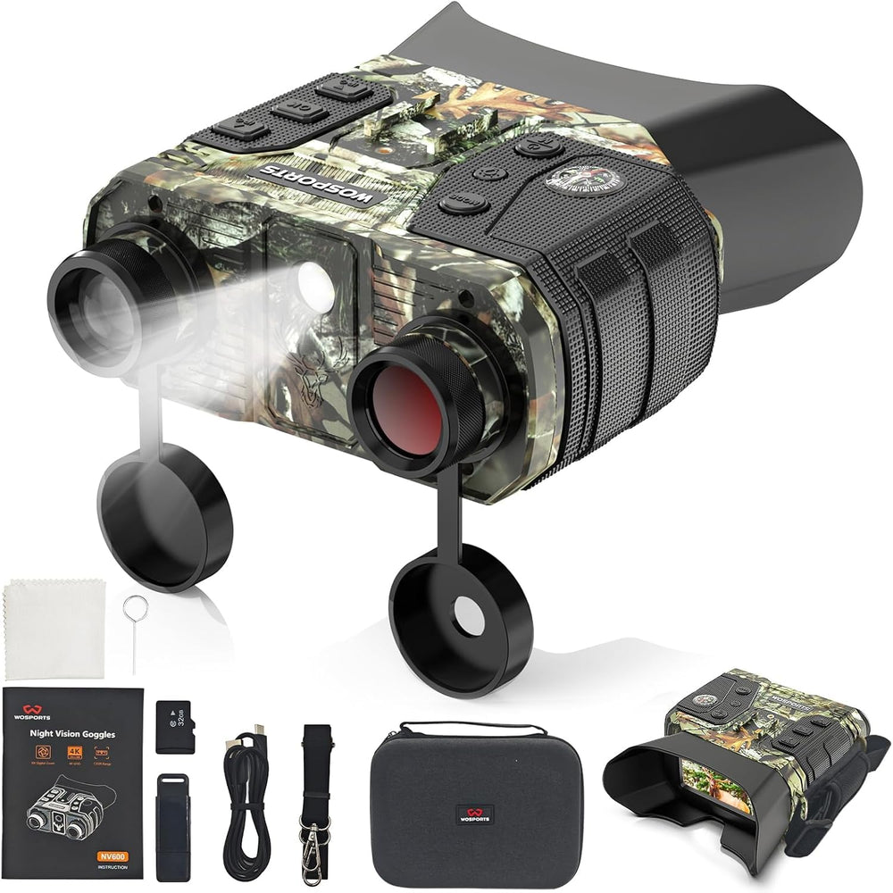 WOSPORTS 4K night vision goggles side view with camo for rugged outdoor use