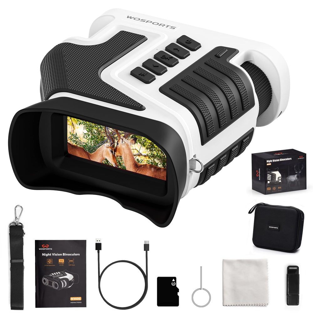WOSPORTS 4K night vision goggles setup for outdoor surveillance.