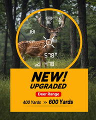 WOSPORTS rangefinder bow hunting mode display highlights angle and horizontal distance.