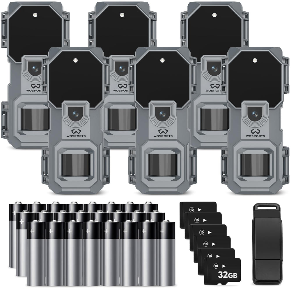 WOSPORTS trail camera front view for easy outdoor monitoring.