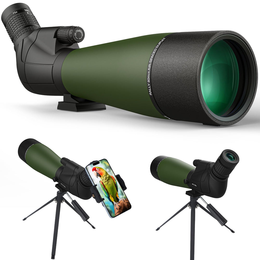 WOZEL spotting scope on a tripod for stable distant viewing.