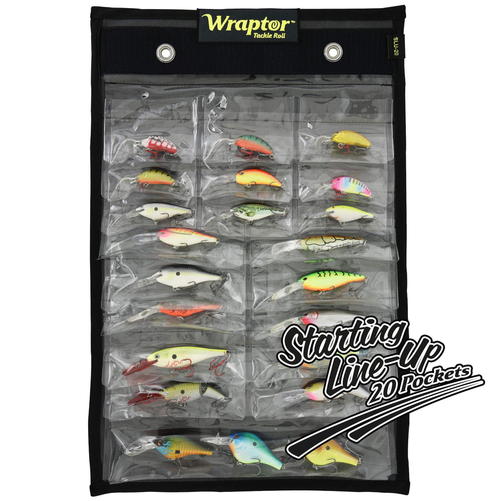 Wraptor Tackle Roll showing 20 pockets for organized lure viewing.