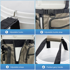 Multi-pocket tackle bag showing main pocket, zippers, and outer mesh pocket