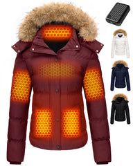 Wulcea women's short heated jacket front view showcasing graphene warmth for cold commutes