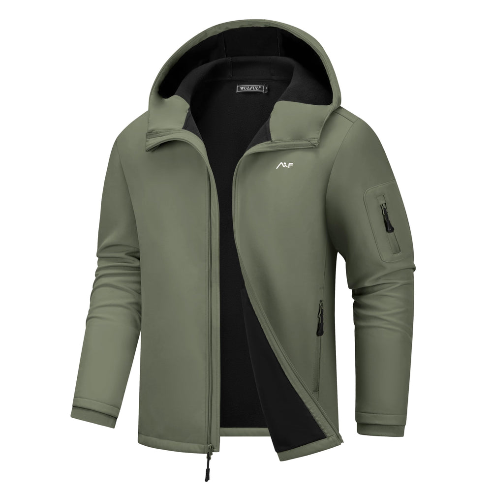 WULFUL men's softshell jacket hood waterproof outer fabric ideal for rainy day hikes.