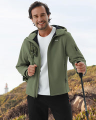 WULFUL men's softshell jacket waterproof finish shows rain resistance in action