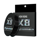 WUPUMAN braided fishing line close-up showing non-fading color and smooth braid.