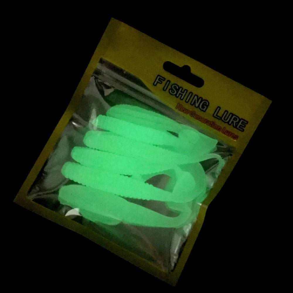 WYZBEN 6pcs paddle tail soft grubs glow in dark lure - front view