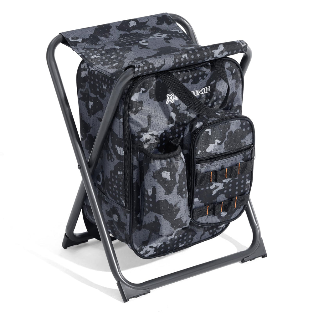 X Strike Backpack Fishing Chair open with cooler shows 3-in-1 versatility for outdoor adventures.