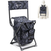 X Strike backpack fishing chair side view, portable outdoor seating on the go.