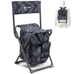 X Strike backpack fishing chair side view, portable outdoor seating on the go.
