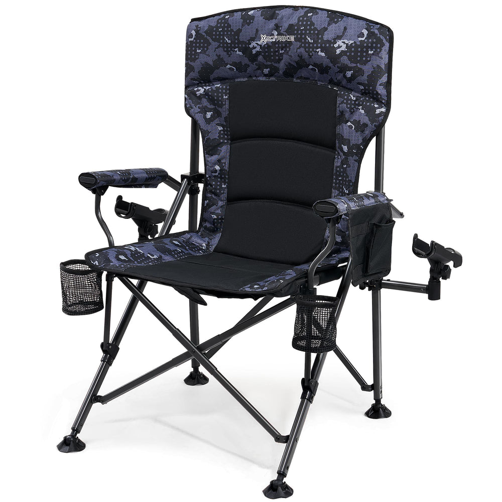 X Strike oversized folding chair front view highlighting sturdy 350 lb capacity for reliable seating.