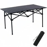 Xajsdlxs folding camping table open top view showing sturdy aluminum legs for outdoor dining.