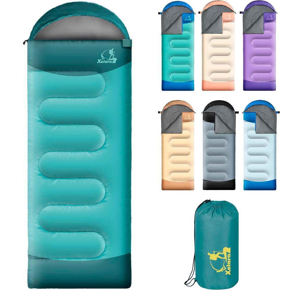 Xelaro sleeping bag with adult rectangular design for spacious comfort outdoors.