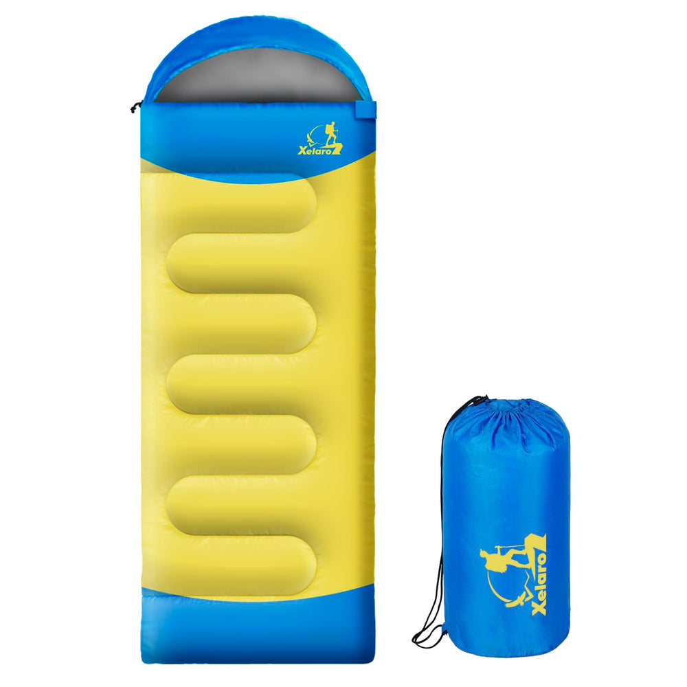 Xelaro sleeping bag front view highlights roomy rectangular design for adults and kids