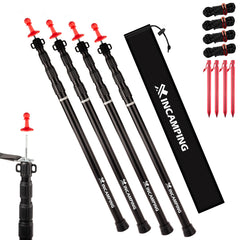 XINCAMPING adjustable tarp poles extended to 7.6ft for sturdy outdoor shelter.