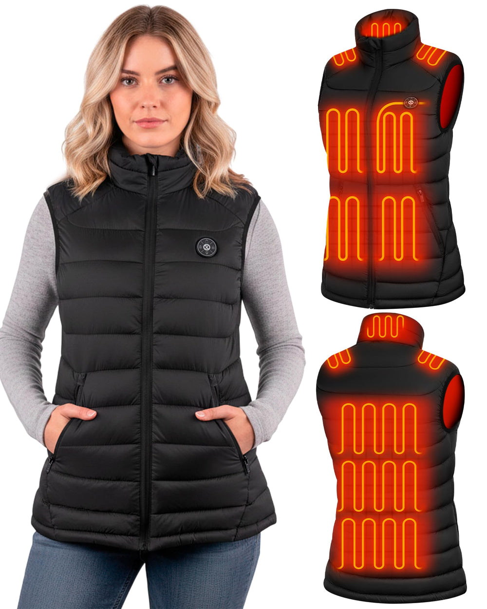 XINSONYUELL womens heated vest front view highlighting 15 heating zones for core warmth