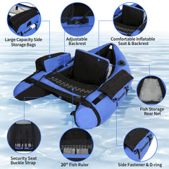 Xproutdoor float-tube blue back view with seat and ruler