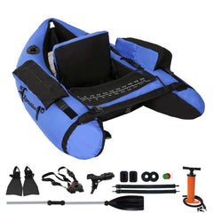 Xproutdoor float-tube blue front view highlighting buoyant design for stable lake fishing