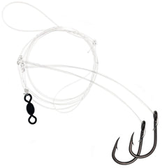 Close-up of 3/0 double hooks on Xubbwov Blackfish Rig