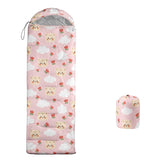 XYNHML cartoon bear sleeping bag stored in a compression bag for easy travel.