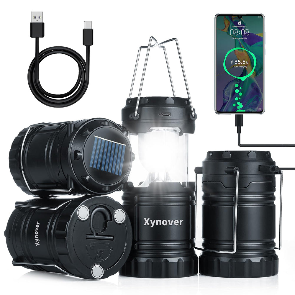 Xynover 4-pack solar camping lanterns collapsible for easy packing and rapid deployment.