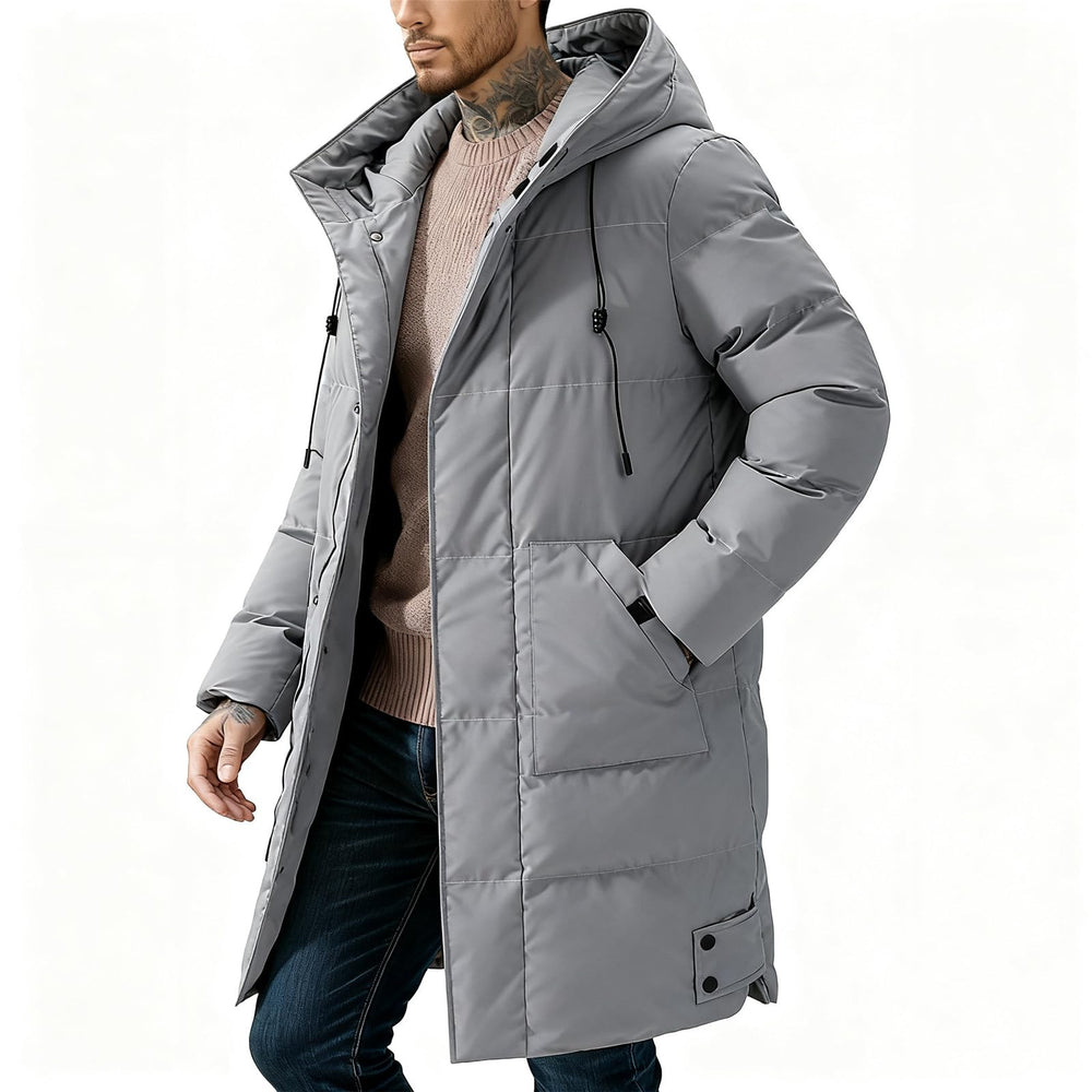 XYXYING men's thermal long snow parka front view delivering windproof warmth for winter commutes.