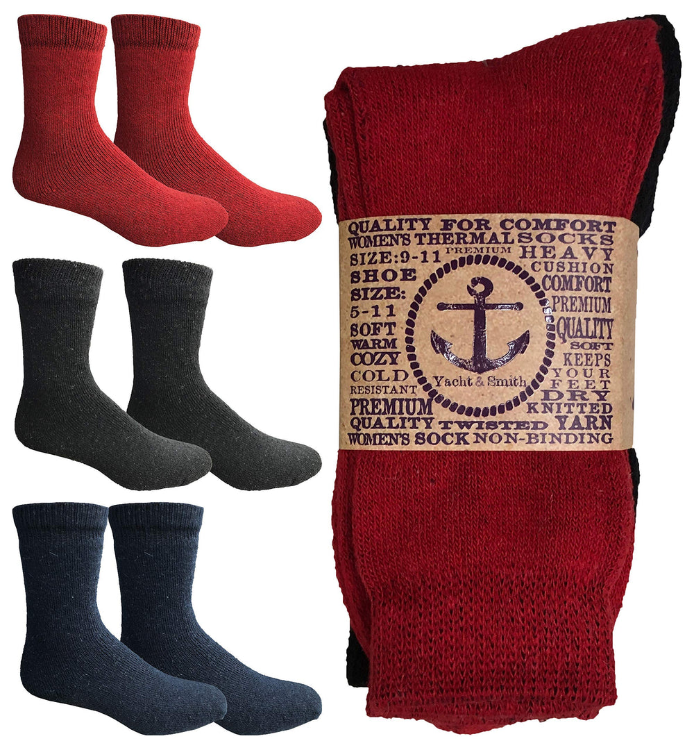 Yacht & Smith six-pairs cotton thermal crew socks, front view, warm and comfortable for cold days.