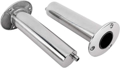 YaeMarine 2-pack rod holders in polished stainless steel with drain for corrosion resistance.