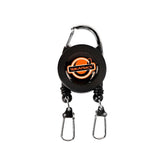 YakAttack dual fishing tool retractor front view showing single attachment with 24-inch stainless steel cable