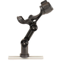 Omega Pro Rod Holder with elevated extension arm attached to kayak track